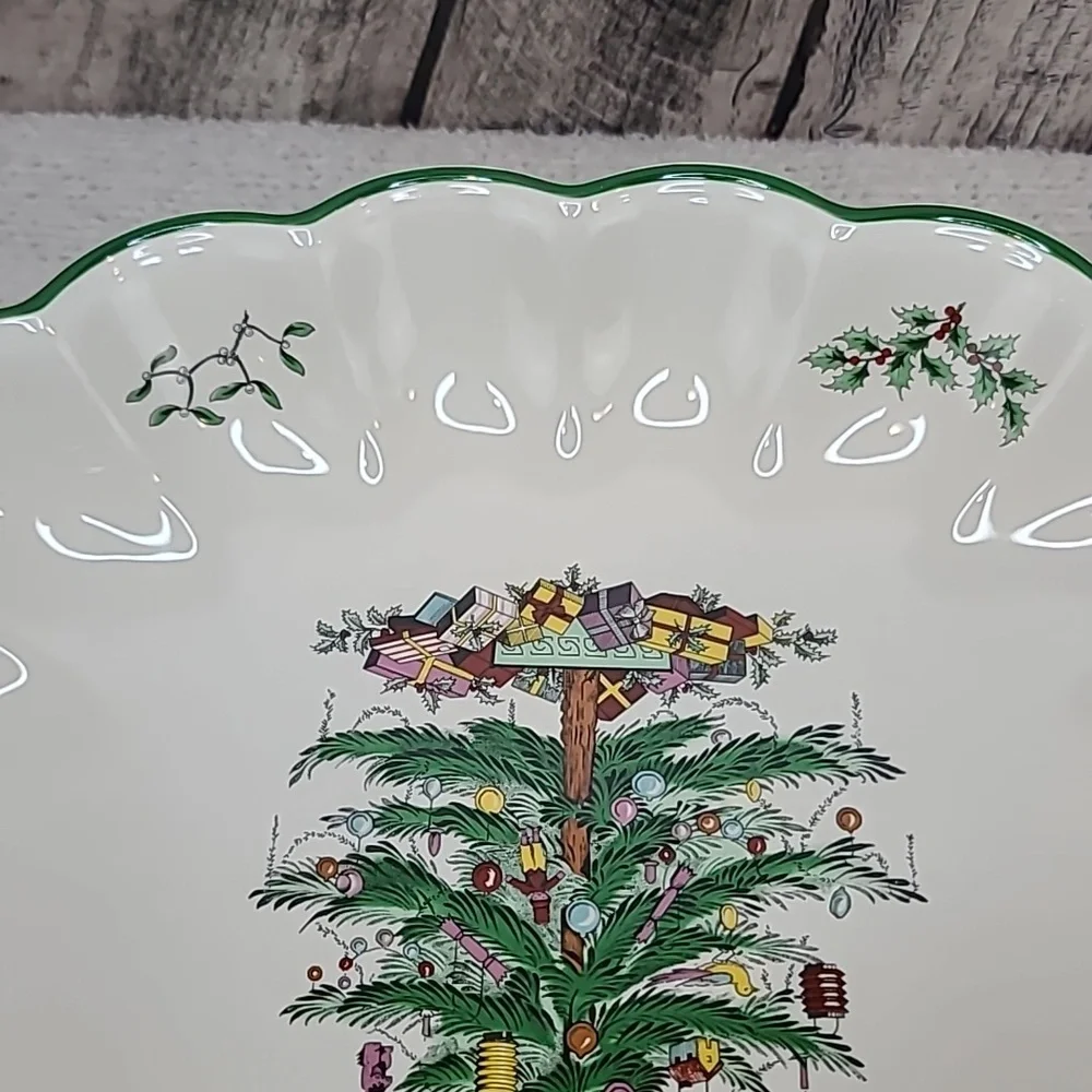 Spode Christmas Tree Mint Vintage Collectible Large Scallop/Fluted Oval Platter